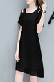 Black Above Knee Shift Off-Shoulder Bead Plus Size Dress for Casual Office Party Evening