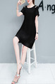 Black Above Knee Shift Off-Shoulder Bead Plus Size Dress for Casual Office Party Evening