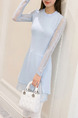 Blue Sheath Above Knee Plus Size Long Sleeve Lace Dress for Casual Party Evening Office