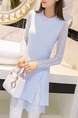Blue Sheath Above Knee Plus Size Long Sleeve Lace Dress for Casual Party Evening Office