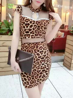 Leopard Above Knee Bodycon Dress for Party Evening Cocktail