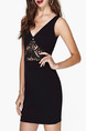 Black Above Knee Plus Size V Neck Lace Bodycon Dress for Party Evening Cocktail