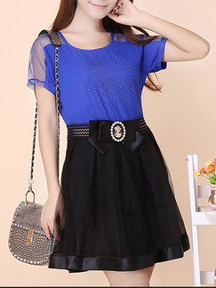 Black Blue Above Knee Fit & Flare Plus Size Dress for Casual Party Office