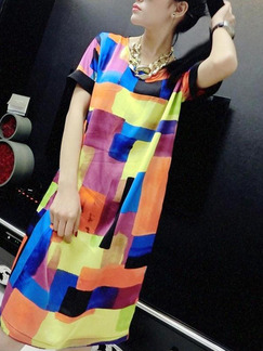 Black Colorful Midi Shift Plus Size Dress for Casual Party