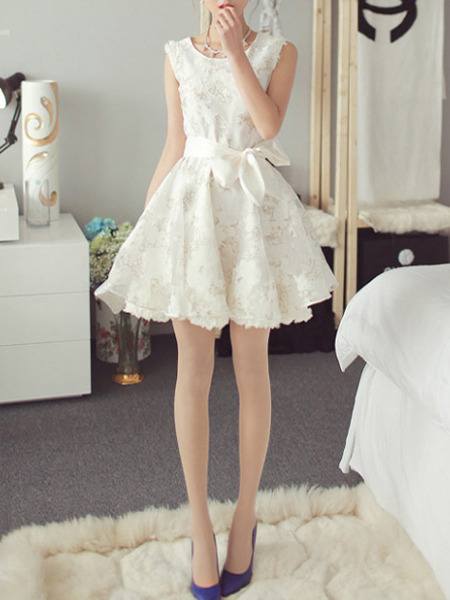 White Above Knee Fit & Flare Plus Size Dress for Party Evening Cocktail