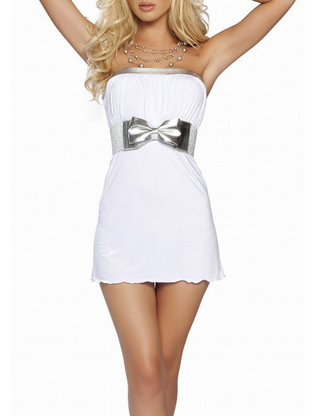 White Silver Above Knee Bodycon Strapless Dress for Party Evening Cocktail