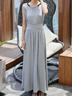 Grey Maxi Fit & Flare Dress for Casual Party