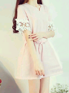Pink White Above Knee Shift Lace Plus Size Dress for Casual Party