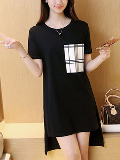 Black Cream Above Knee Shift Dress for Casual