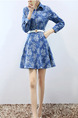 Blue Shirt Fit & Flare Floral Plus Size Long Sleeve Dress for Casual Office Evening
 On Sale