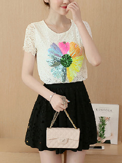 White and Black Colorful Lace Fit & Flare Plus Size Above Knee Cute Dress for Casual Party
 On Sale