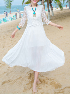 White Maxi Plus Size Lace Dress for Casual Beach On Sale