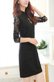 Black Long Sleeve Shift Above Knee Plus Size Lace Dress for Casual Evening Office On Sale