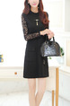 Black Long Sleeve Shift Above Knee Plus Size Lace Dress for Casual Evening Office On Sale