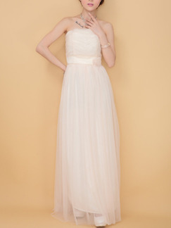 Cream Maxi Strapless Dress for Prom Bridesmaid