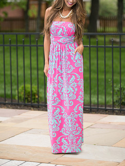 Pink Cute Maxi Strapless Plus Size Dress for Casual Beach