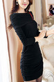 Black Bodycon Above Knee Plus Size Long Sleeve Dress for Party Evening Cocktail