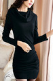 Black Bodycon Above Knee Plus Size Long Sleeve Dress for Party Evening Cocktail