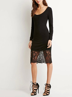 Black Knee Length Lace Long Sleeve Plus Size Bodycon Dress for Party Evening Cocktail