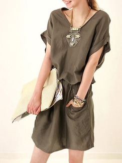 Brown Two Piece Above Knee V Neck Dress for Casual
