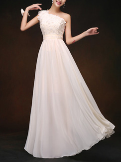 Cream One Shoulder Plus Size Maxi Dress for Prom Bridesmaid
