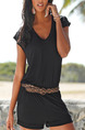 Black One Piece V Neck Shorts Plus Size Jumpsuit for Casual Party Evening