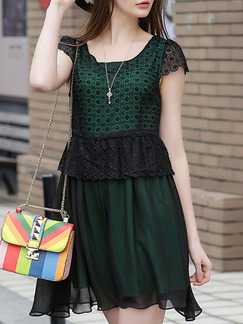 Green and Black Fit & Flare Above Knee Lace Plus Size Dress for Casual Party