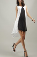 Black and White Knee Length Plus Size Shift Dress for Casual Evening