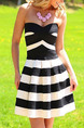 Black and White Fit & Flare Above Knee Plus Size Strapless Dress for Casual Party