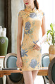 Yellow and Blue Bodycon Above Knee Plus Size Floral Dress for Casual Evening