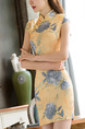 Yellow and Blue Bodycon Above Knee Plus Size Floral Dress for Casual Evening