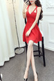 Red Above Knee Fit & Flare Slip V Neck Dress for Casual Party Evening