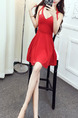 Red Above Knee Fit & Flare Slip V Neck Dress for Casual Party Evening
