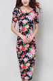 Colorful Plus Size Bodycon Knee Length Floral Dress for Casual Office Evening