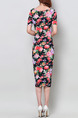 Colorful Plus Size Bodycon Knee Length Floral Dress for Casual Office Evening