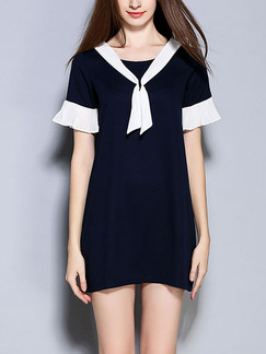 Blue and White Plus Size Shift Above Knee Dress for Casual Office Evening