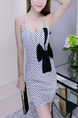 Black and White Polkadot Bodycon Slip Above Knee Dress for Casual Evening Party