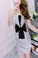 Black and White Polkadot Bodycon Slip Above Knee Dress for Casual Evening Party
