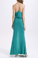 Blue Green Maxi Plus Size V Neck Slip Backless Dress for Cocktail Evening Prom