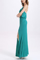 Blue Green Maxi Plus Size V Neck Slip Backless Dress for Cocktail Evening Prom