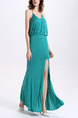 Blue Green Maxi Plus Size V Neck Slip Backless Dress for Cocktail Evening Prom