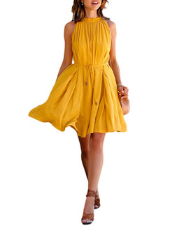 Yellow Above Knee Plus Size Fit & Flare Dress for Casual Evening Party