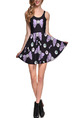 Black and Purple Fit & Flare Above Knee Plus Size Dress for Casual Party