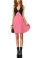 Black and Pink Above Knee Plus Size V Neck Fit & Flare Dress for Casual Party Evening
