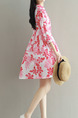 Red and White Floral Fit & Flare Shirt Above Knee Plus Size Dress for Casual Beach