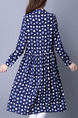 Blue and White Fit & Flare Knee Length Long Sleeve Plus Size Dress for Casual