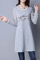 Grey Shift Long Sleeve Above Knee Plus Size Dress for Casual