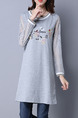 Grey Shift Long Sleeve Above Knee Plus Size Dress for Casual