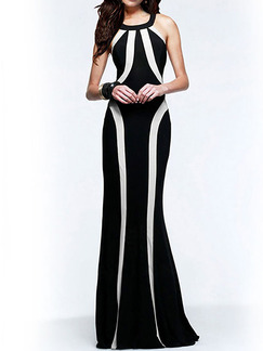Black and White Halter Bodycon Maxi Plus Size Dress for Cocktail Prom Evening