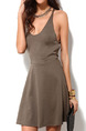 Brown Slip Fit & Flare Backless Above Knee Plus Size Dress for Casual Party Evening